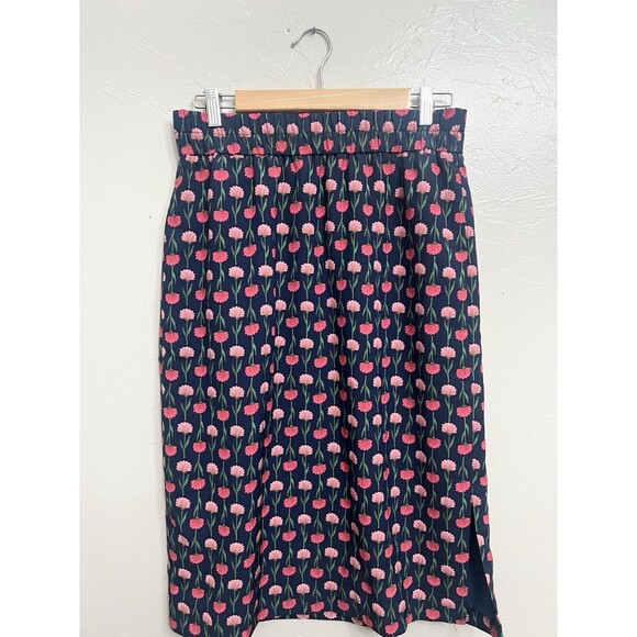 NWOT J Crew Factory Womens Navy Floral Pull On Pencil MIDI Skirt Small - Picture 2 of 10